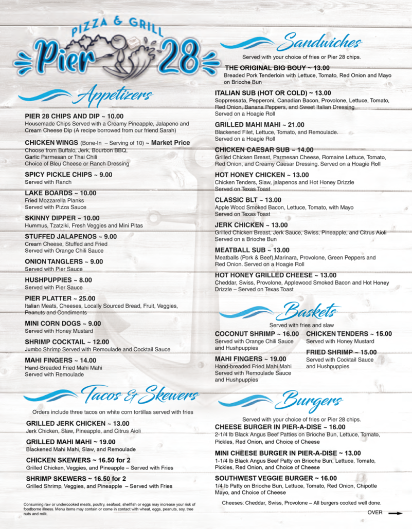 Menu Pier 28 Pizza and Grill 4175271580