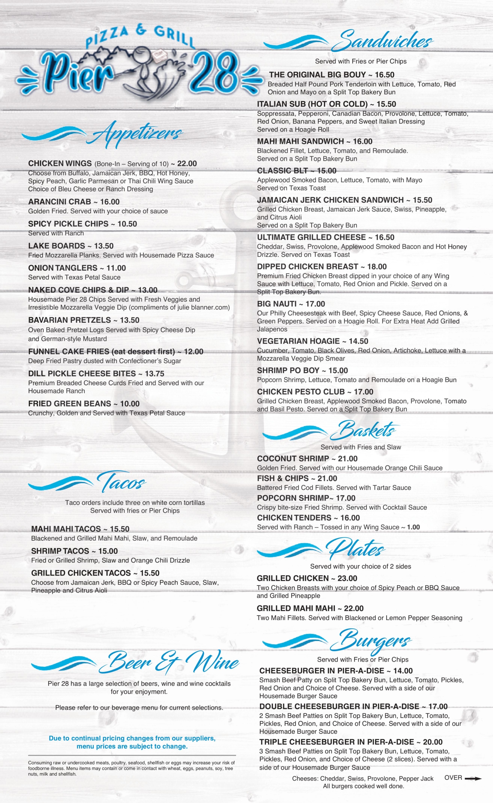 Pier 28 2025 Menu 5-6-25